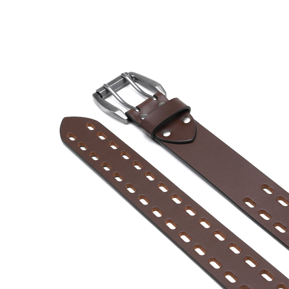 Mens Classic Genuine Leather Belt Jeans Solid Belts for Men 1.5inch Width La2099-Cognac