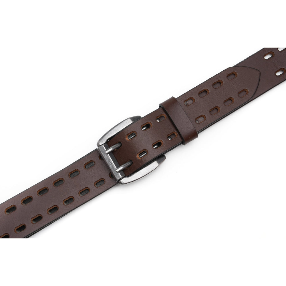 Mens Classic Genuine Leather Belt Jeans Solid Belts for Men 1.5inch Width La2099-Cognac