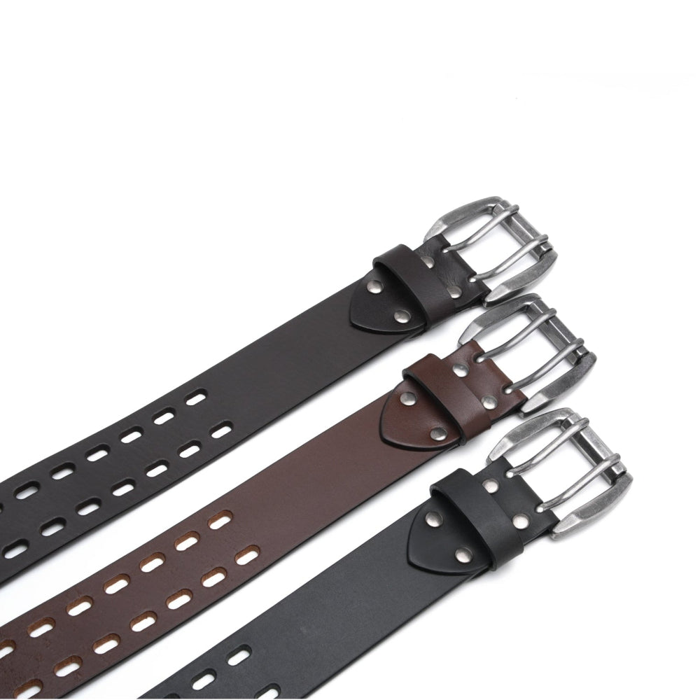 Mens Classic Genuine Leather Belt Jeans Solid Belts for Men 1.5inch Width La2099-Cognac