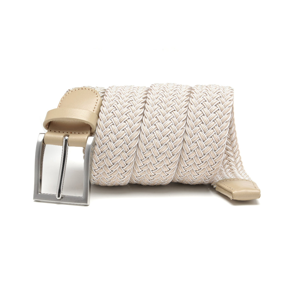 Mens Belt - Braided Stretch Golf Belt for Men 1 3/8"- Mens Gift for Golf Pants La2116 - Beige