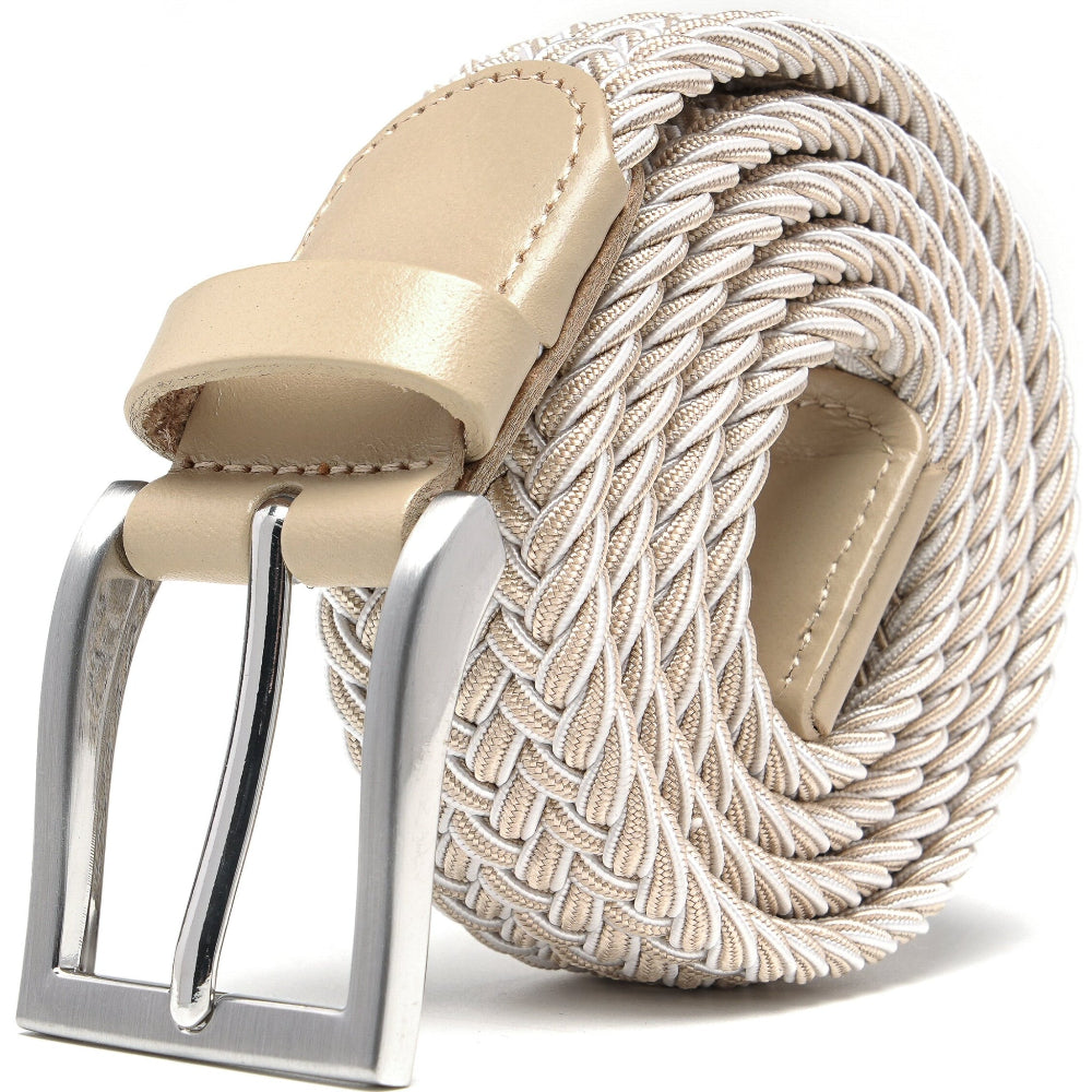 Mens Belt - Braided Stretch Golf Belt for Men 1 3/8"- Mens Gift for Golf Pants La2116 - Beige