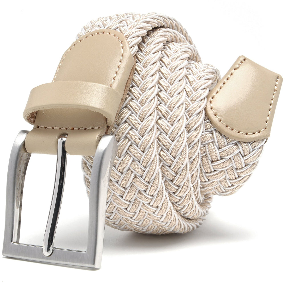 Mens Belt - Braided Stretch Golf Belt for Men 1 3/8"- Mens Gift for Golf Pants La2116 - Beige