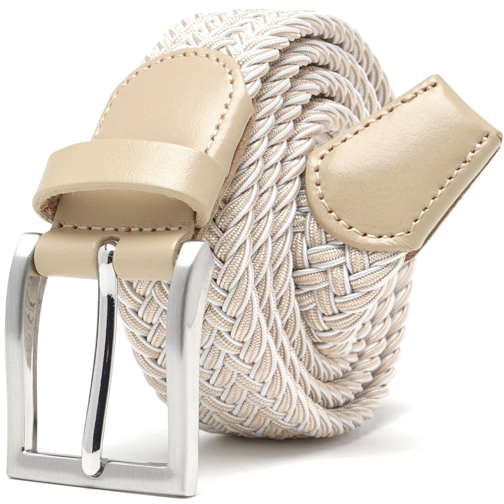 Mens Belt - Braided Stretch Golf Belt for Men 1 3/8"- Mens Gift for Golf Pants La2116 - Beige