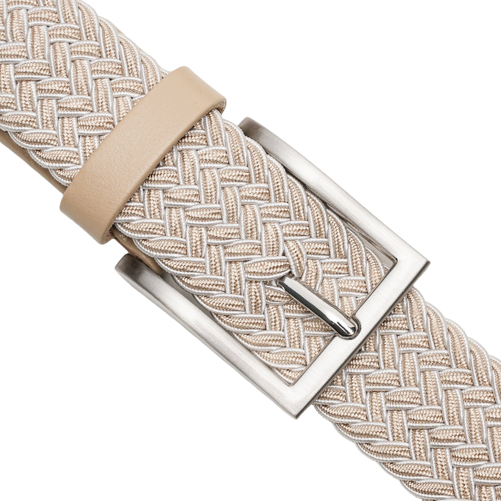 Mens Belt - Braided Stretch Golf Belt for Men 1 3/8"- Mens Gift for Golf Pants La2116 - Beige