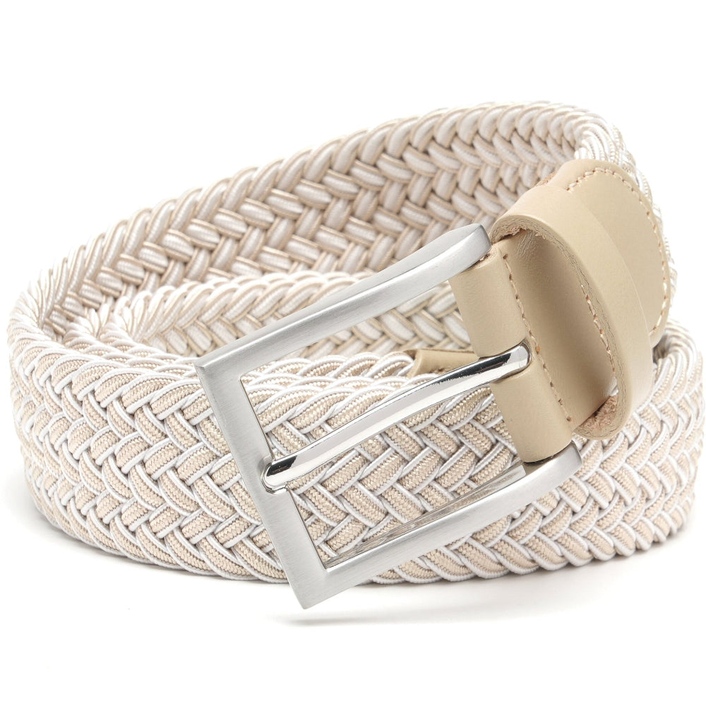 Mens Belt - Braided Stretch Golf Belt for Men 1 3/8"- Mens Gift for Golf Pants La2116 - Beige