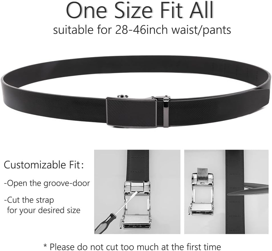 Men's Leather Ratchet Belt with Automatic Buckle