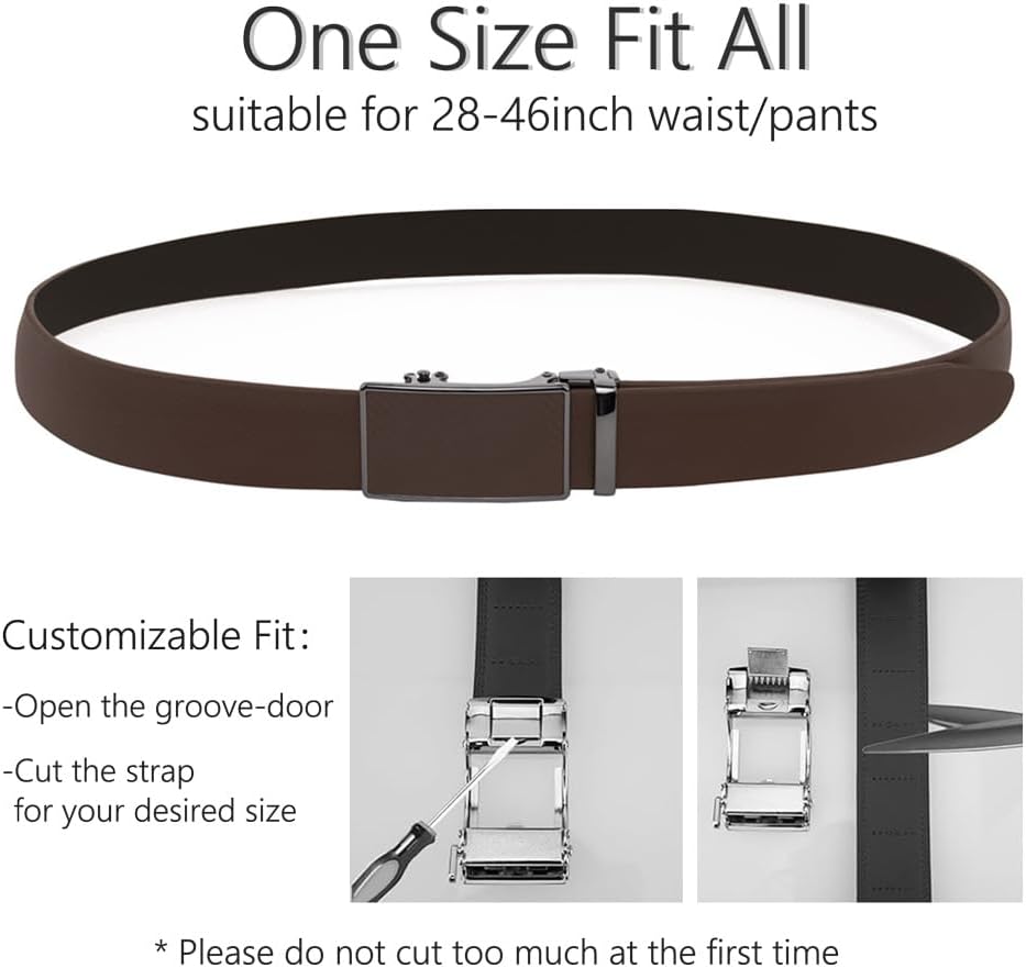Men's Leather Ratchet Belt with Automatic Buckle