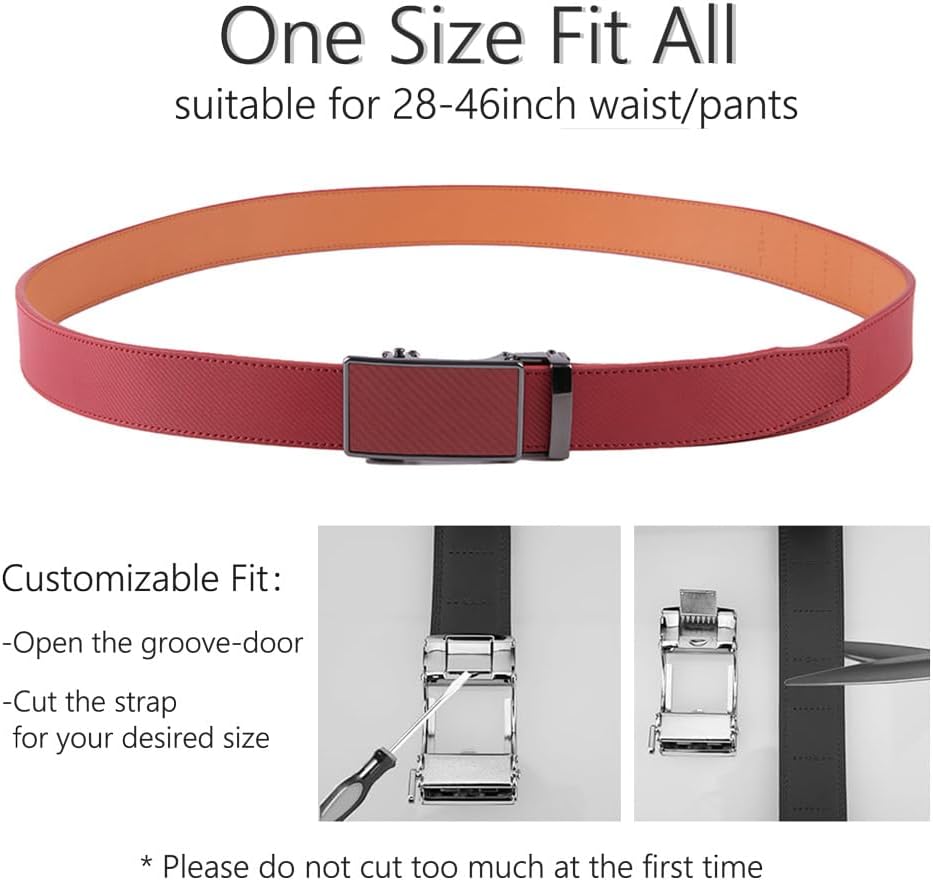 Men's Leather Ratchet Belt with Automatic Buckle