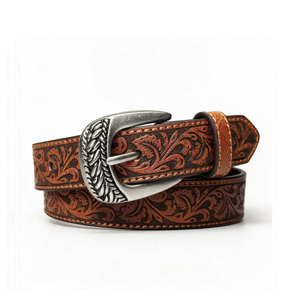 Kids' 1-Inch Embossed Leather Belt with Interchangeable Buckle