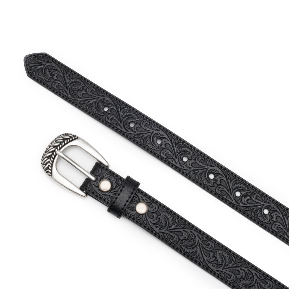Kids' 1-Inch Embossed Leather Belt with Interchangeable Buckle