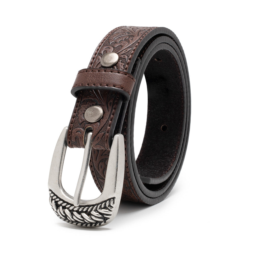 Kids' 1-Inch Embossed Leather Belt with Interchangeable Buckle