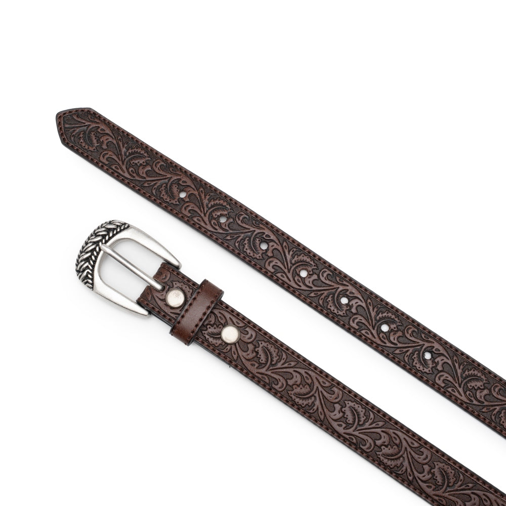 Kids' 1-Inch Embossed Leather Belt with Interchangeable Buckle