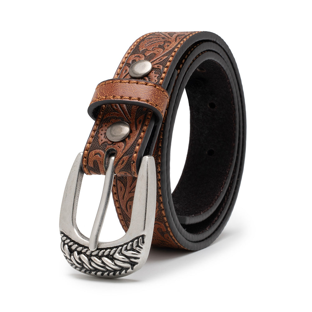 Kids' 1-Inch Embossed Leather Belt with Interchangeable Buckle