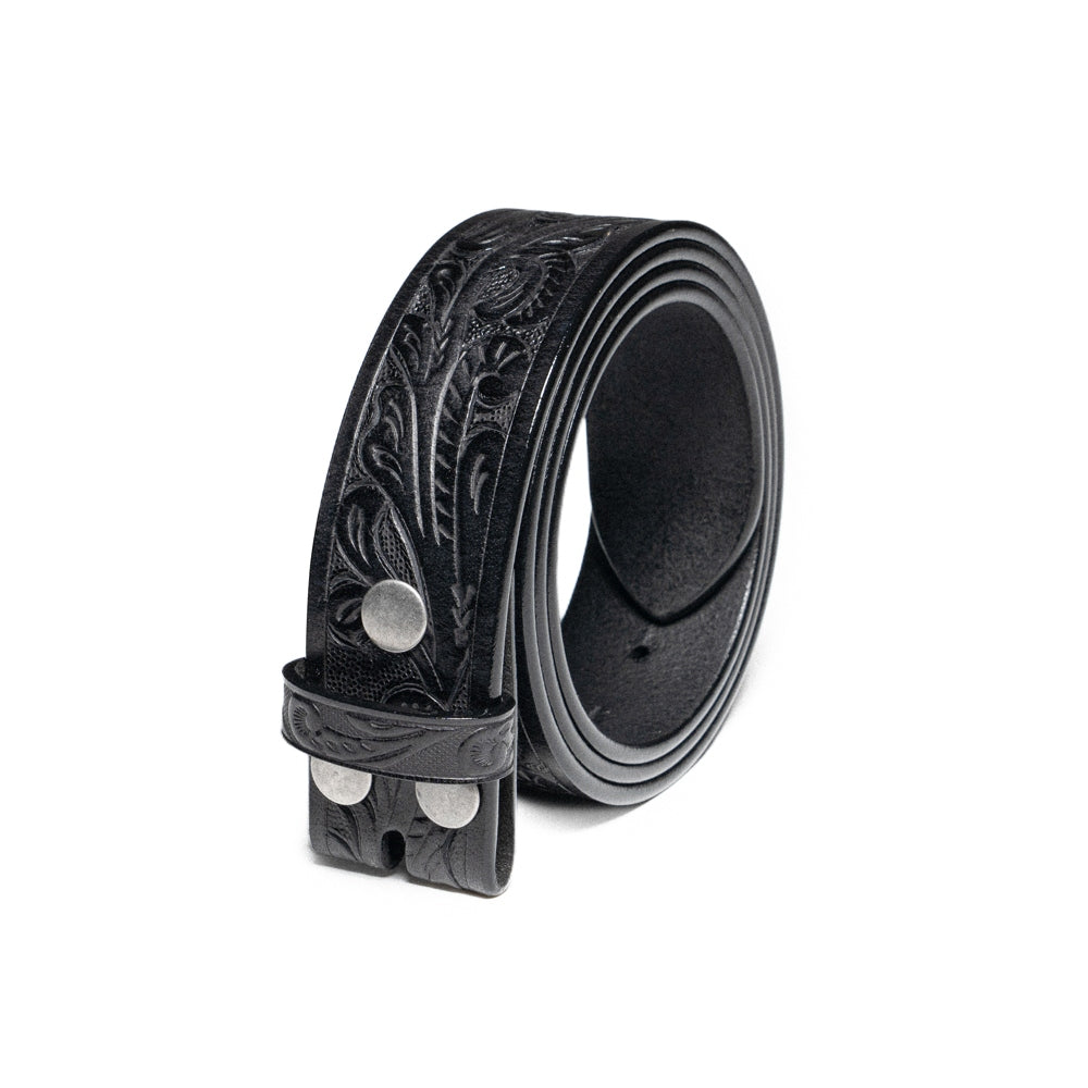 Vintage Embossed Leather Belt Strap – Interchangeable Buckle Belt Strap - Black Secondary image