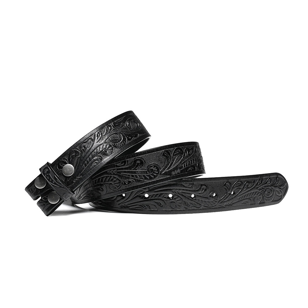 Vintage Embossed Leather Belt Strap – Interchangeable Buckle Belt Strap