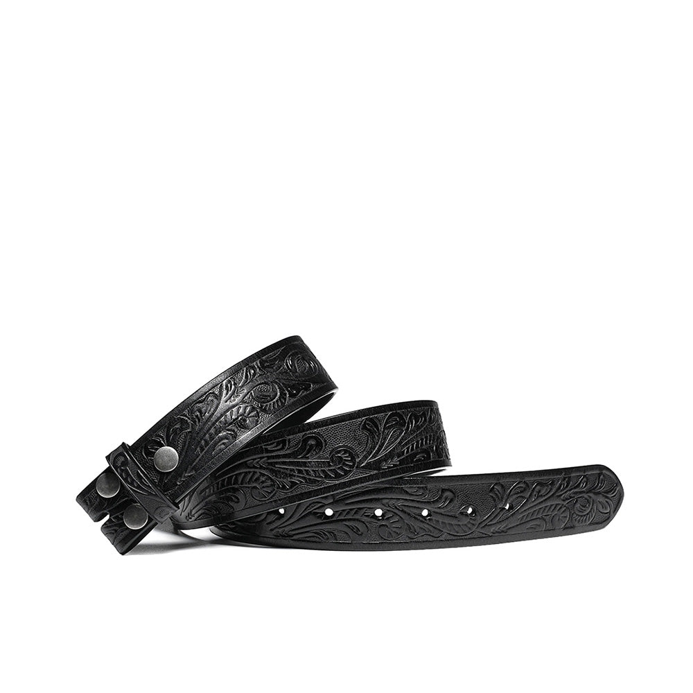 Vintage Embossed Leather Belt Strap – Interchangeable Buckle Belt Strap