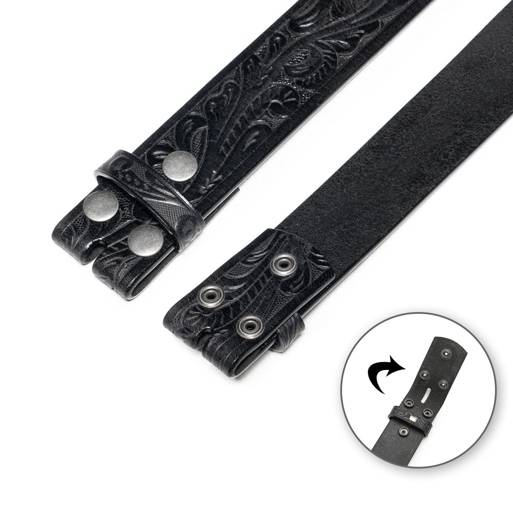 Vintage Embossed Leather Belt Strap – Interchangeable Buckle Belt Strap
