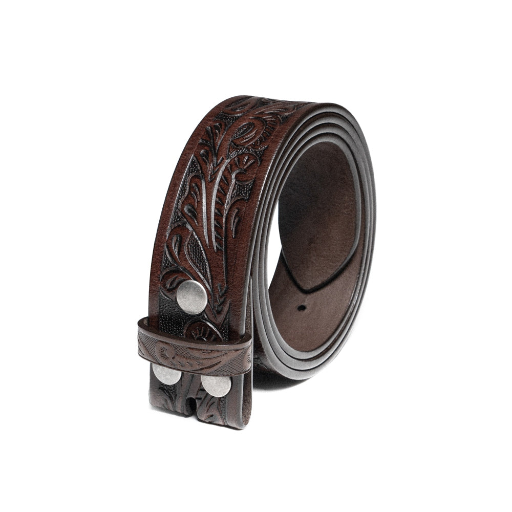 Vintage Embossed Leather Belt Strap – Interchangeable Buckle Belt Strap