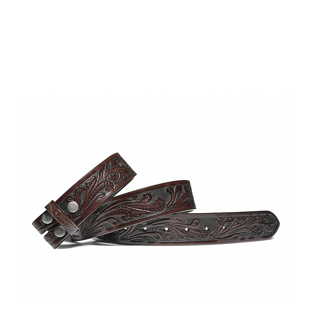 Vintage Embossed Leather Belt Strap – Interchangeable Buckle Belt Strap - Brown Main image
