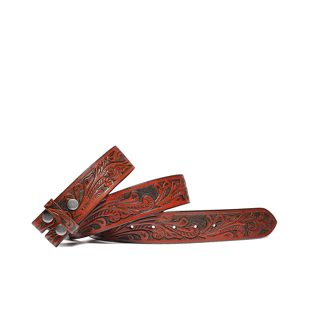 Vintage Embossed Leather Belt Strap – Interchangeable Buckle Belt Strap - Cognac Main image