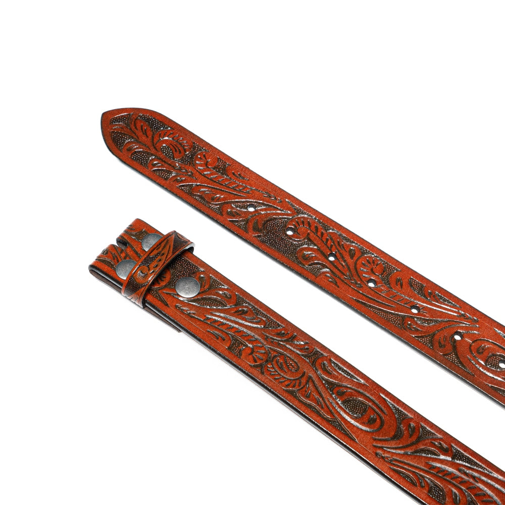 Vintage Embossed Leather Belt Strap – Interchangeable Buckle Belt Strap