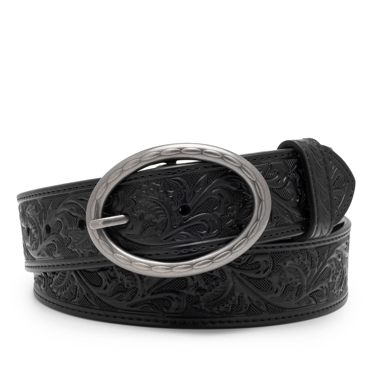 Men's 1.5-Inch Embossed Leather Casual Belt with Oval Buckle Main image