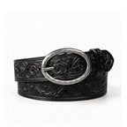Men's 1.5-Inch Embossed Leather Casual Belt with Oval Buckle