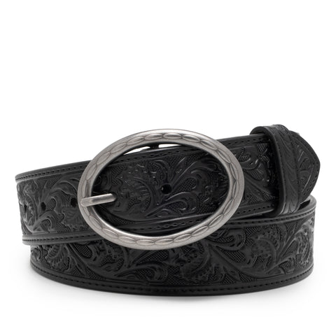 Men's 1.5-Inch Embossed Leather Casual Belt with Oval Buckle
