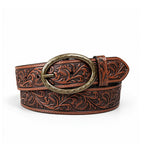 Men's 1.5-Inch Embossed Leather Casual Belt with Oval Buckle