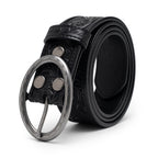 Men's 1.5-Inch Embossed Leather Casual Belt with Oval Buckle