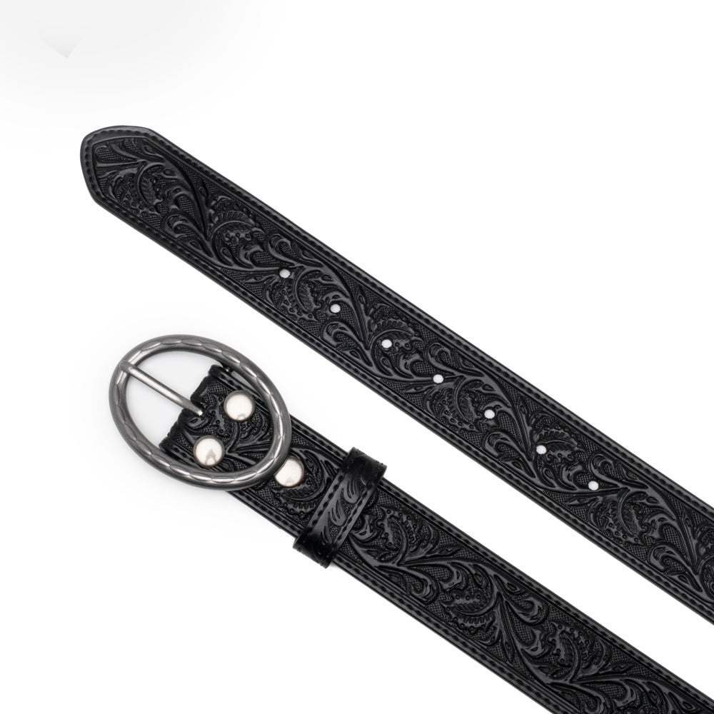 Men's 1.5-Inch Embossed Leather Casual Belt with Oval Buckle