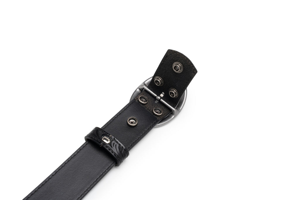 Men's 1.5-Inch Embossed Leather Casual Belt with Oval Buckle