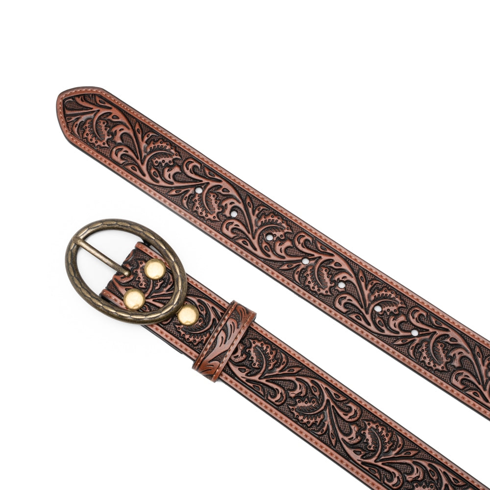 Men's 1.5-Inch Embossed Leather Casual Belt with Oval Buckle