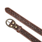 Men's 1.5-Inch Embossed Leather Casual Belt with Oval Buckle