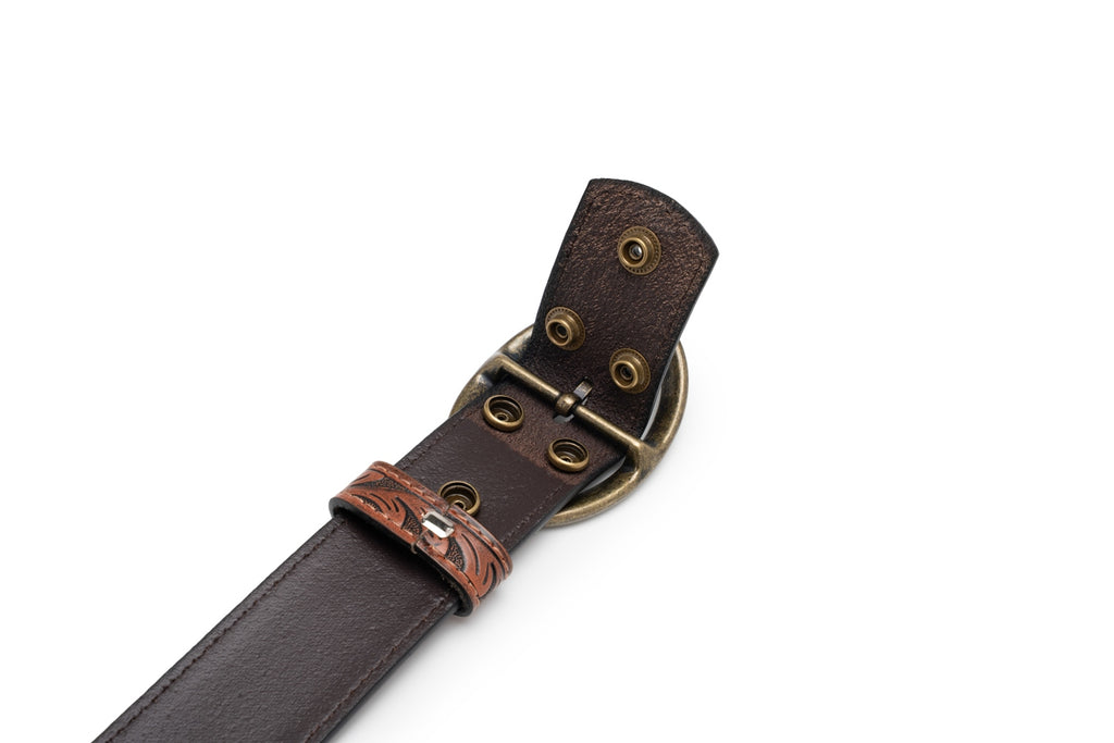 Men's 1.5-Inch Embossed Leather Casual Belt with Oval Buckle