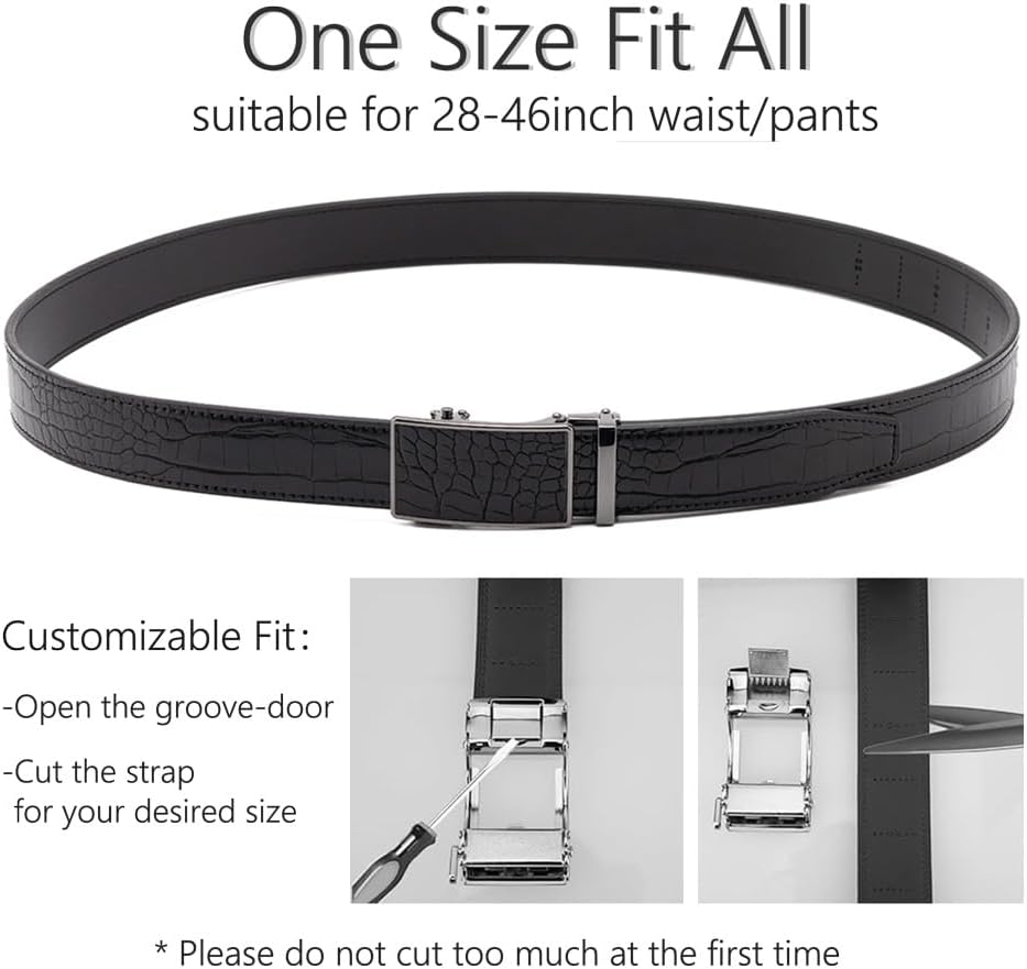 Men's Crocodile Embossed Ratchet Belt – Automatic Dress Belt for Business & Casual Wear